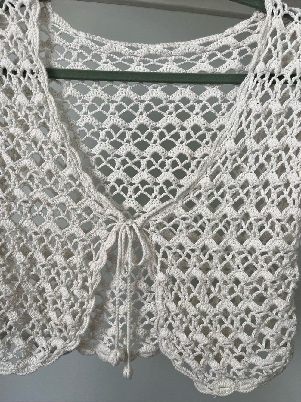 Y2K Whimsical Handmade Crochet Tie-Front Short Sleeve Cardigan - Picture 12 of 13